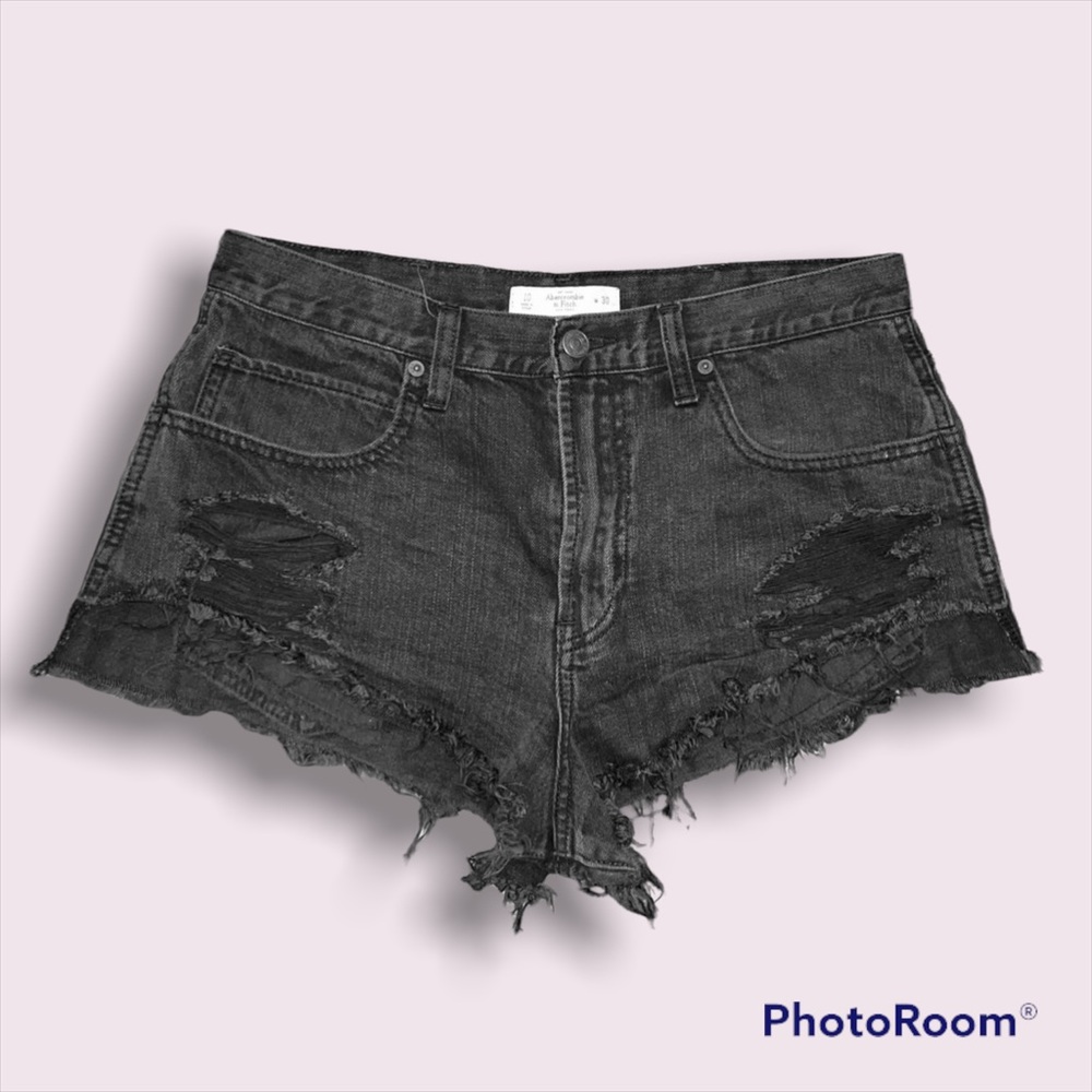 Abercrombie & Fitch black denim ripped shorts.